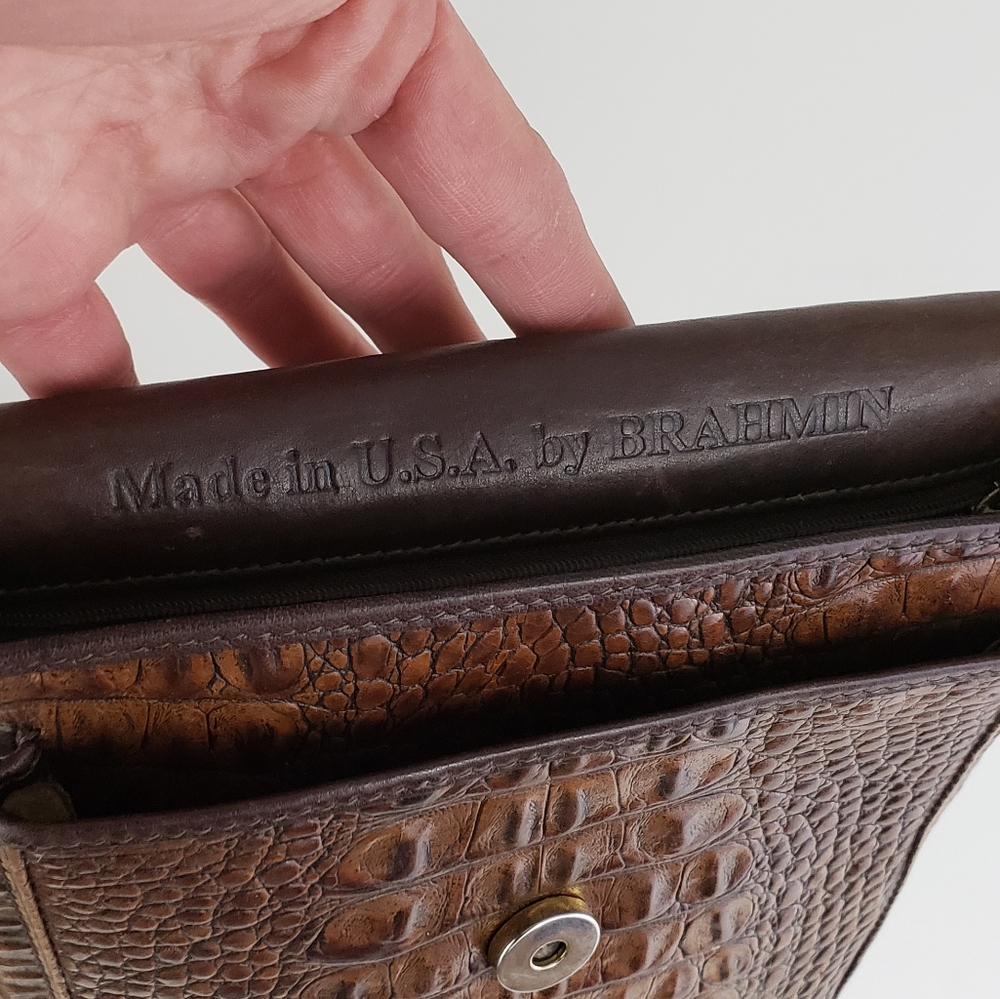 Brahmin Cognac Croc Embossed Leather Crossbody - Picture 5 of 14